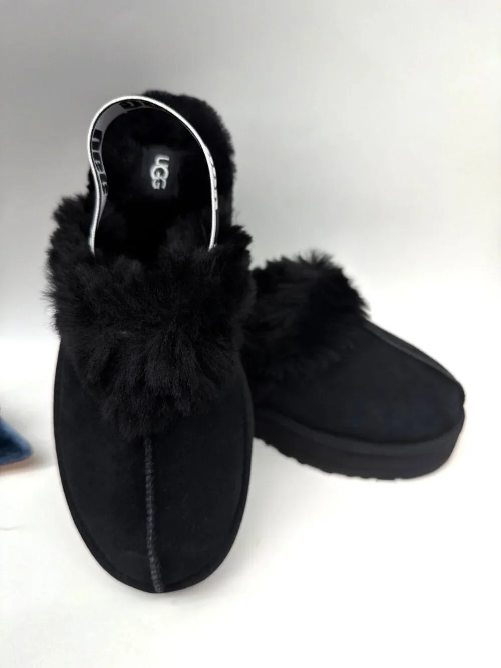 UGG Funkette Black Shearling Slippers Kids Size 5